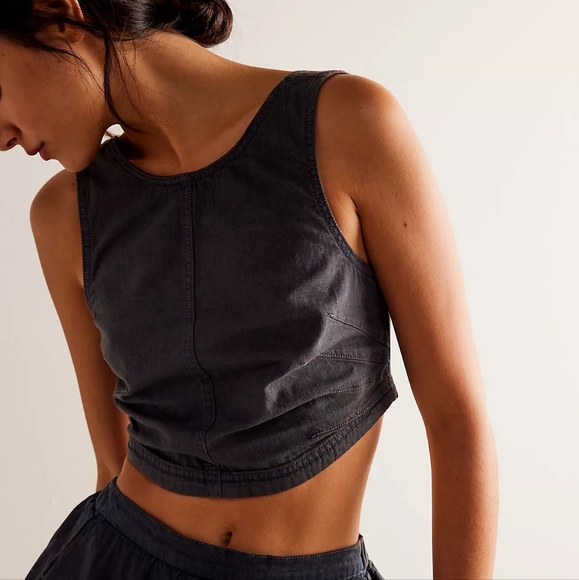 NWOT Free People 2 Piece Ryder Denim Set Skirt & Crop Top Size-XL - Picture 2 of 8